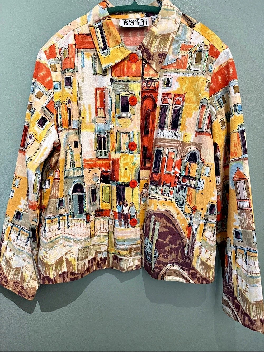 Keren Hart Women's Multicolor Geometric Cotton Blazer Size Large